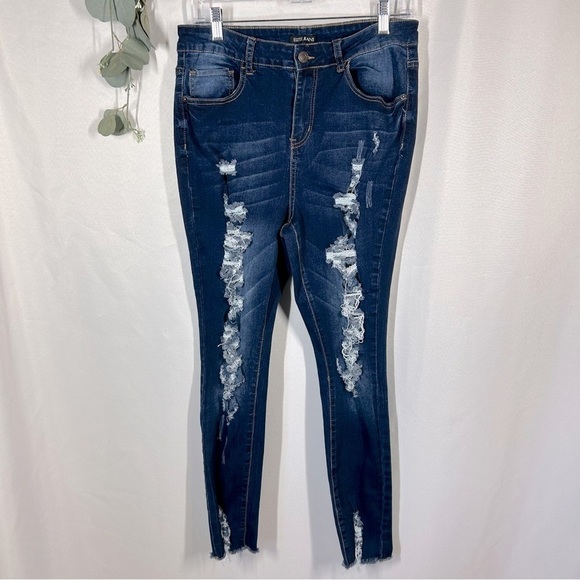 Elite Jeans Denim - Elite Jeans | High Rise Distressed Skinny Dark Wash Ripped Juniors Size 13/14